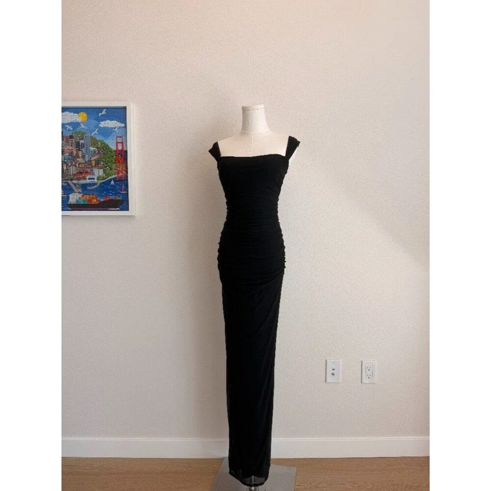 Lulus Black Mesh Ruched Column Maxi Dress
